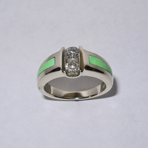 Custom 14 Karat White Gold Ring with Diamond and Turquoise #G0018