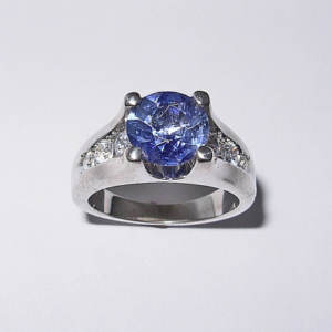 Custom 14 Karat White Gold Ring with Sapphire and Diamond #G0007