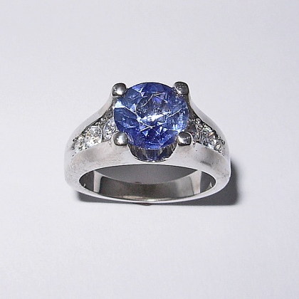 Custom 14 Karat White Gold Ring with Sapphire and Diamond #G0007