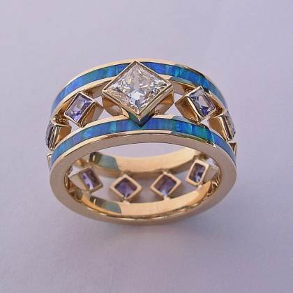 Diamond, Opal, and Tanzanite Mothers Ring #G0004