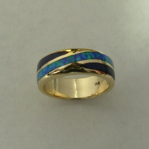 Gold Opal Black Jade Wedding Band #G0027