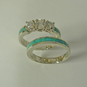 Turquoise Engagement Ring with Turquoise Wedding Band #G0023