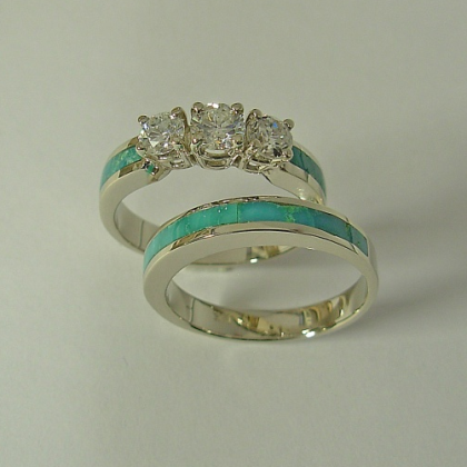 Turquoise Engagement Ring with Turquoise Wedding Band #G0023