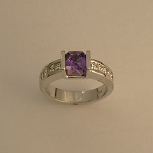 White Gold Ring with Purple Sapphire and Diamonds #G0013