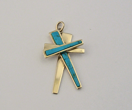 14 Karat Gold and Turquoise Cross Pendant #G0018
