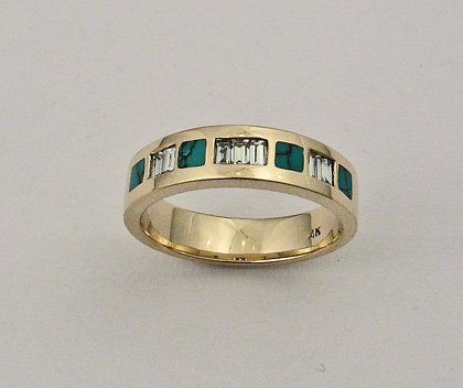 Gold Turquoise and Diamond Band #G0065