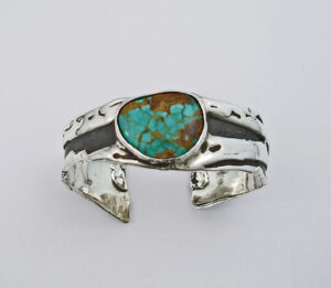 Sterling Silver Freeform Bracelet with Kingman Turquoise  #G0063