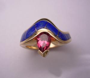 Gold Lapis and Pink Tourmaline Ring #G0099