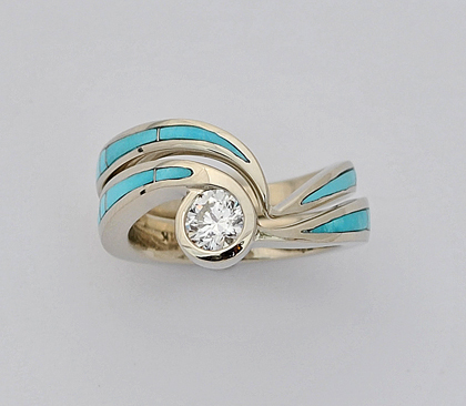 Gold and Turquoise Wedding Ring Set