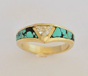 14 Karat Gold Engagement Ring with Diamond and Turquoise #G0110