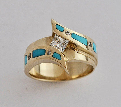 Turquoise Wedding Ring in Gold with Diamond #G0112