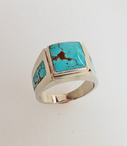 14 Karat White Gold and Turquoise Men’s Ring #G0127