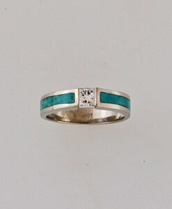 White Gold Diamond and Turquoise Wedding Ring #G0126