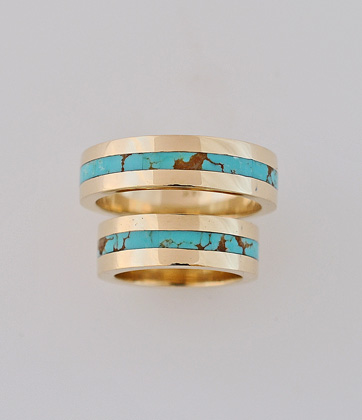 14 Karat Gold and Turquoise Wedding Ring Set