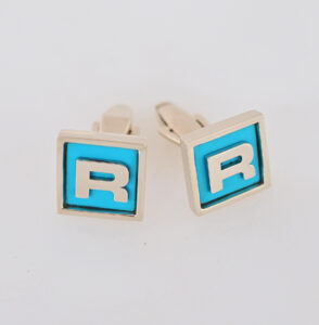 Custom 14 karat white Gold and Turquoise Cufflinks #G0134