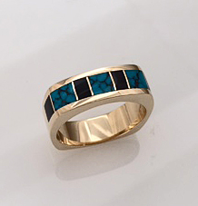 Mens Turquoise and Black Jade Ring