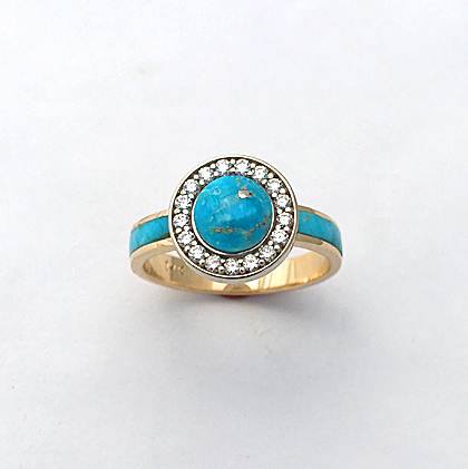 Turquoise, Gold, and Diamond Engagement Ring