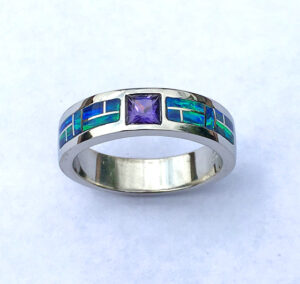 Purple Sapphire and Cultured Opal inlay #G0141