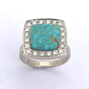 14 Karat Gold, Diamond, and Turquoise Engagement Ring #G0143