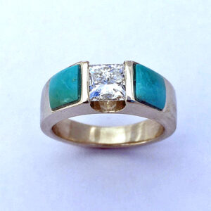 Engagement Ring With Diamond and Turquoise #G0144