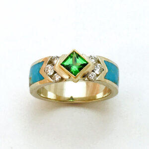 Gold Green Garnet Diamond Turquoise Ring #G0145
