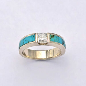 Gold Diamond Turquoise Wedding Engagement Ring #G0148