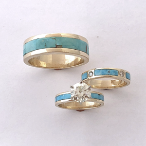 Gold Diamond Turquoise Wedding Set #G0150