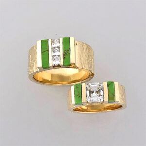 Gold Diamond and Turquoise wedding rings #G0153