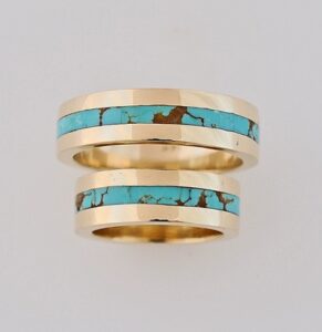 Gold and Turquoise Wedding Ring Set by Southwest Originals