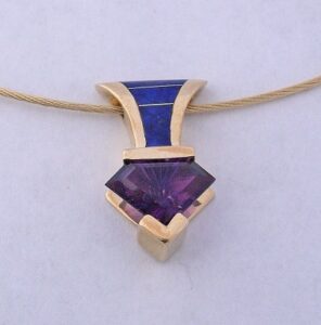 14 Karat Gold Pendant with Amethyst and Lapiz Inlay by Southwest Originals 505-363-7150