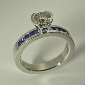 14 Karat White Gold Engagement Ring with Diamond and Sapphire by Southwest Originals 505-363-7150