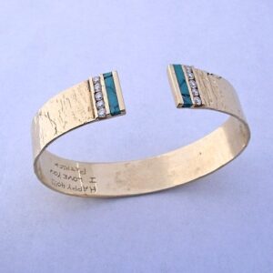 14 Karat Yellow Gold Bracelet with Diamonds and Turquoise by Southwest Originals 505-363-7150