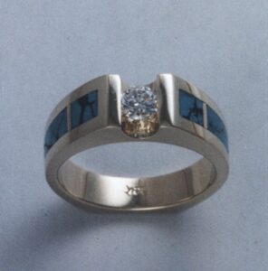 14-Karat-Yellow-Gold-Ring-with-Diamond-and-Natural-Turquoise-Inlay-by-Southwest-Originals-505-363-7150