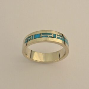 14 Karat Yellow Gold Ring with Natural Turquoise Inlay by Southwest Originals 505-363-7150