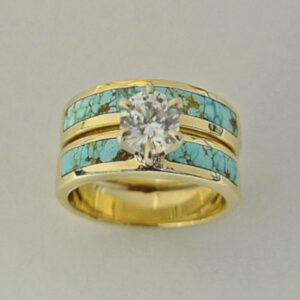 14-Karat-Yellow-Gold-Wedding-Set-With-Turquoise-and-Diamond by Southwest Originals 505-463-7150