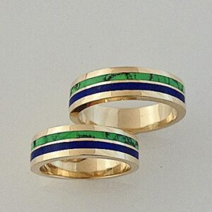 14-Karat-Yellow-Gold-Wedding-Set-with-Natural-Lapis-and-Turquoise-Inlay-by-Southwest-Originals-505-363-7150