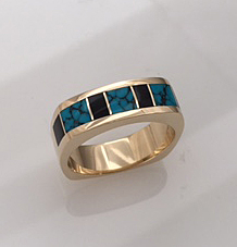 14 karat Gold, Turquoise, and Black Jade ring