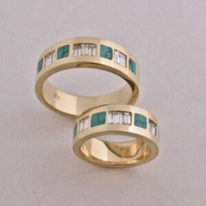 14-karat-yellow-Gold-Turquoise-and-Diamond-Wedding-set-by-Southwest-Originals-505-363-7150