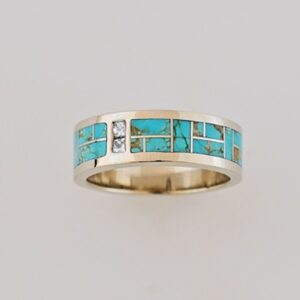 Gold, Turquoise and Diamond band by Southwest Originals 505-363-7150