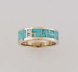 Gold, Turquoise and Diamond band by Southwest Originals 505-363-7150