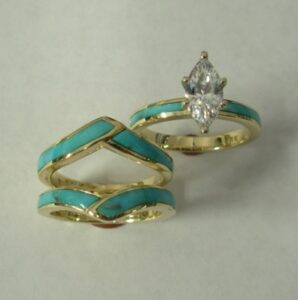 Gold-Wedding-Set-with-Turquoise-and-Diamonds-by-Southwest-Originals-505-363-7150