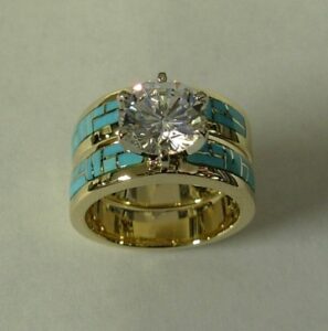 Gold and Turquoise Engagement and Wedding Set by Southwest Originals 505-363-7150