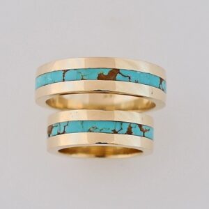Gold and Turquoise Wedding Ring Set