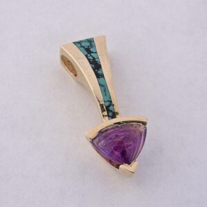 Golden Pendant with Turquoise and Amethyst by Southwest Originals 505-363-7150