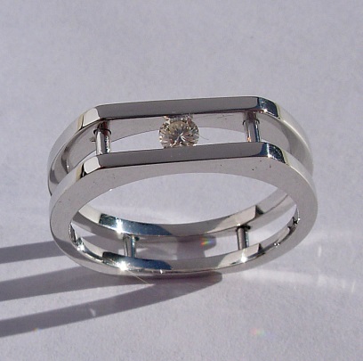 Mens-Ladies 14 Karat White Gold Ring with Round Channel Set Diamond.Southwest Originals 505-363-7150