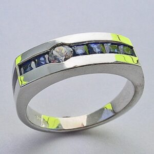 Men's White Gold Ring with Sapphire and Sugalite Inlay