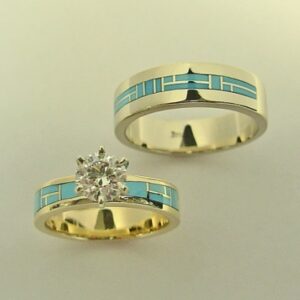 Mens and ladies 14 karat yellow gold wedding set Southwest Originals 505-363-7150