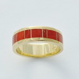 Mens or Ladies 18 Karat Gold and Coral Inlay Band by Southwest Originals 505-363-7150