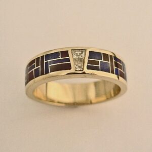 Men's or Ladies Wedding Band With Diamond and Lapis-Sugalite Inlay by Southwest Originals 505-363-7150