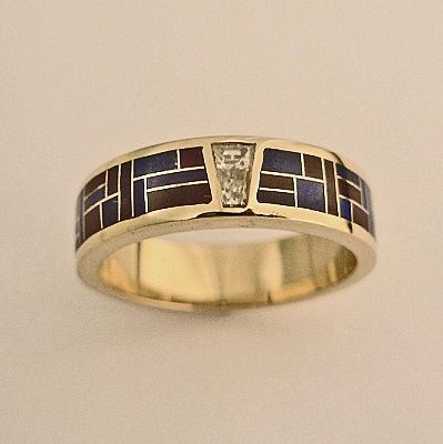 Mens-or-Ladies-Wedding-Band-With-Diamond-and-Lapis-Sugalite-Inlay-by-Southwest-Originals-505-363-7150